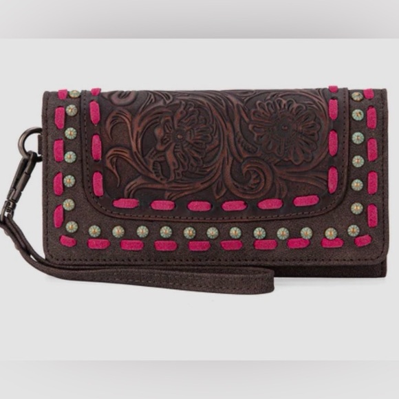 Trinity Ranch Floral Tooled Collection Wallet - Coffee - Picture 1 of 4